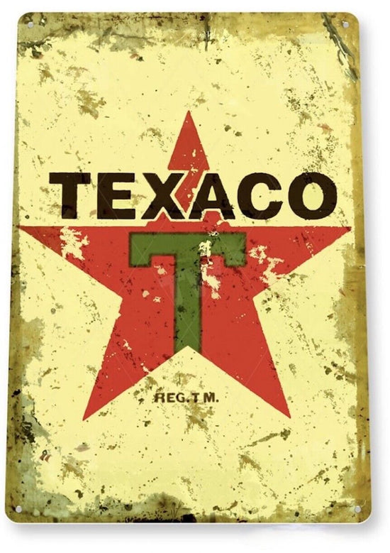 TEXACO TIN SIGN GAS OIL REFINING GAS STATION SERVICE CHANGE TEXAS DALLAS RUSTIC