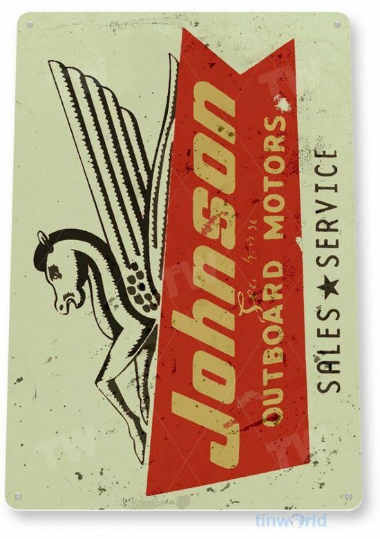 JOHNSON SEA HORSE 11 x 8 TIN SIGN AUTO AUTOMOBILE MECHANIC ADVERTISEMENT