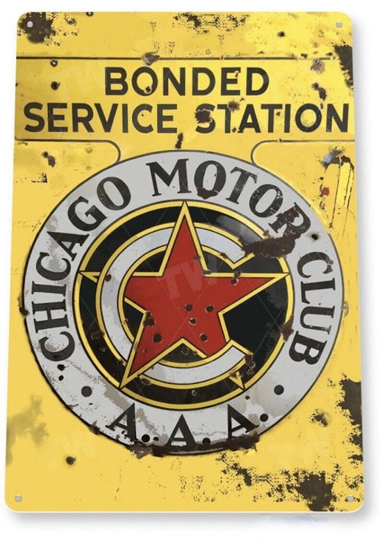 AAA CHICAGO MOTOR CLUB TIN SIGN CMC ILLINOIS CHAPTER ELGIN NATIONAL ROAD RACE