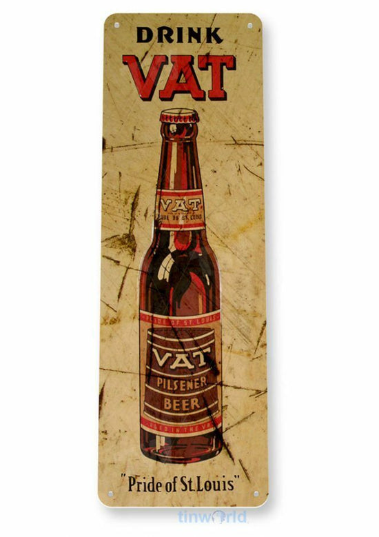 DRINK VAT 11X4 TIN SIGN BAR PUB BREWING COMPANY BEER SPIRITS SALOON TAVERN