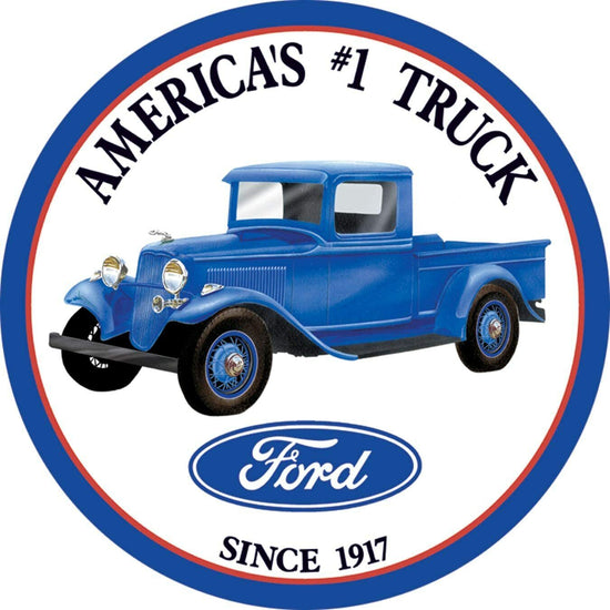 FORD TRUCK ROUND TIN SIGN AMERICAS TRUCK SINCE 1917 MODEL T ROADSTER MODEL A