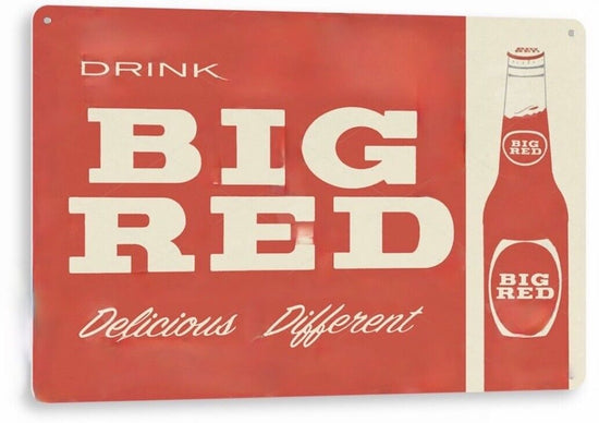 BIG RED COLA TIN SIGN DELICIOUS DIFFERENT SUN TANG RED CREAM SODA WACO 12x18 in
