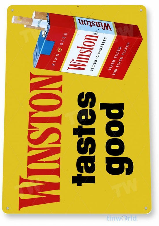 WINSTON 11X8 TIN SIGN TOBACCO SNUFF CIGARETTE PIPE TOBACCIANA CIGAR BOX CARTON