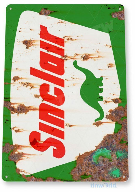 SINCLAIR OIL AND GAS TIN SIGN METAL DINOSAUR STATION GLOBE FLINSTONE FUEL DINO