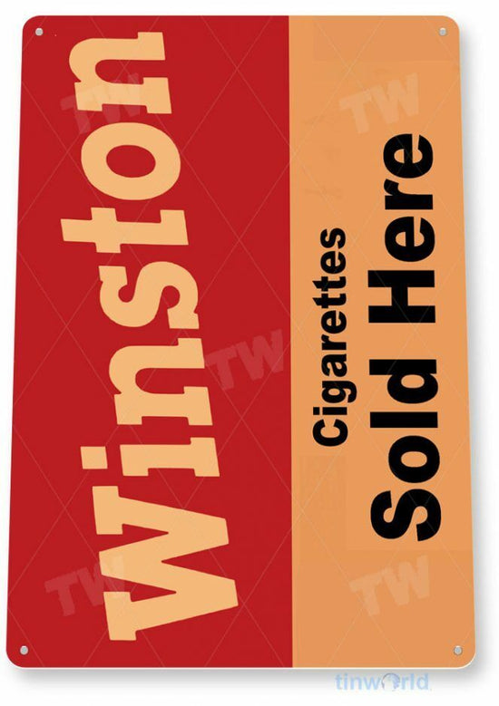 WINSTON 11X8 TIN SIGN TOBACCO SNUFF CIGARETTE PIPE TOBACCIANA DEALER SOLD HERE