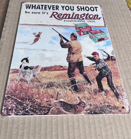 REMINGTON TIN SIGN RIFLES AMMUNITION SHELL FIREARMS SHOTGUN USED 12x8 Inch