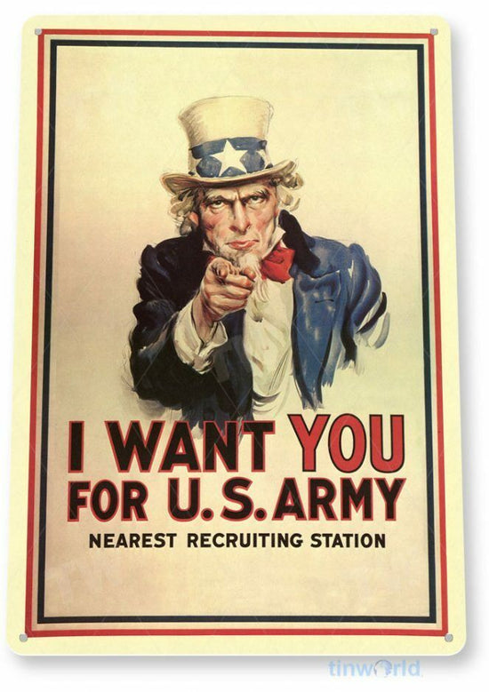 UNCLE SAM I WANT YOU 11 X 8 TIN SIGN AUTO AUTOMOBILE MECHANIC ADVERTISEMENT