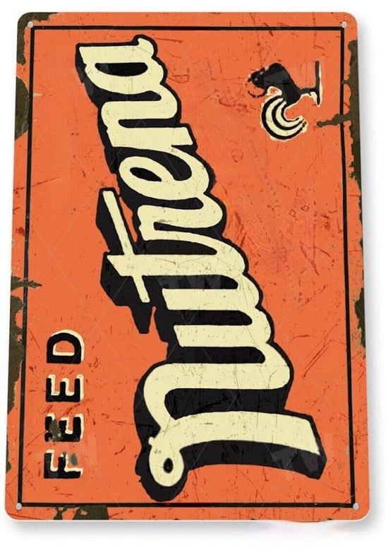 NUTRENA FEED TIN SIGN  FARM CORN DEALERSHIP COD LIVER OIL PELLET MILL 12x18 inch