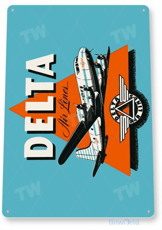 DELTA AIRLINES 11 X 8  TIN SIGN AVIATION AIRPLANE AIRCRAFT LAX JFK OHARE TICKET