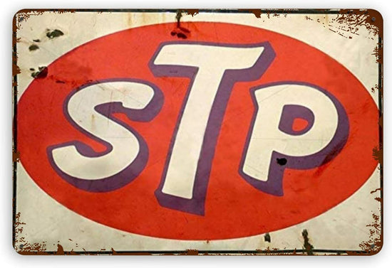 STP OIL TIN SIGN THE RACERS EDGE LUBRICANT SCIENTIFICALLY TREATED PETROLEUM