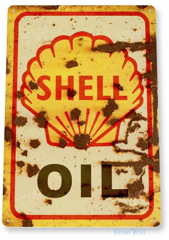 SHELL OIL 11 X 8 TIN SIGN AUTO AUTOMOBILE MECHANIC ADVERTISEMENT STATION