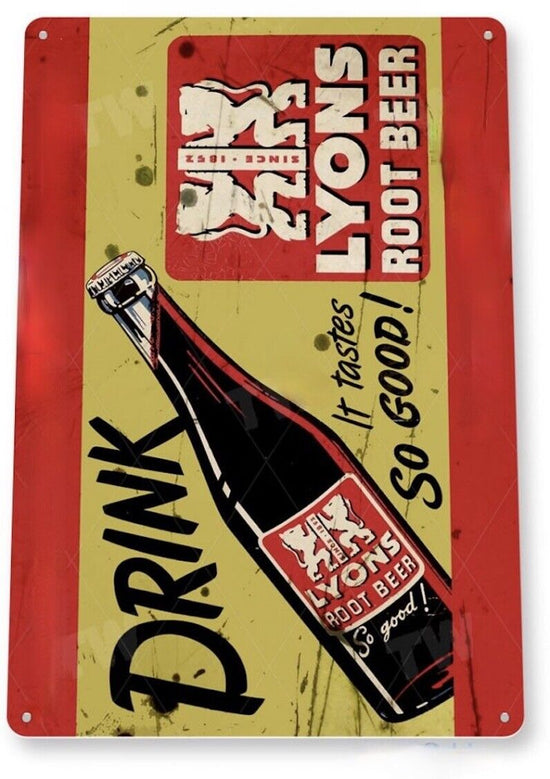 LYONS ROOT BEER TIN SIGN COLD BREWED OLD FASHIONED IT TASTES SO GOOD CANDY WRAP