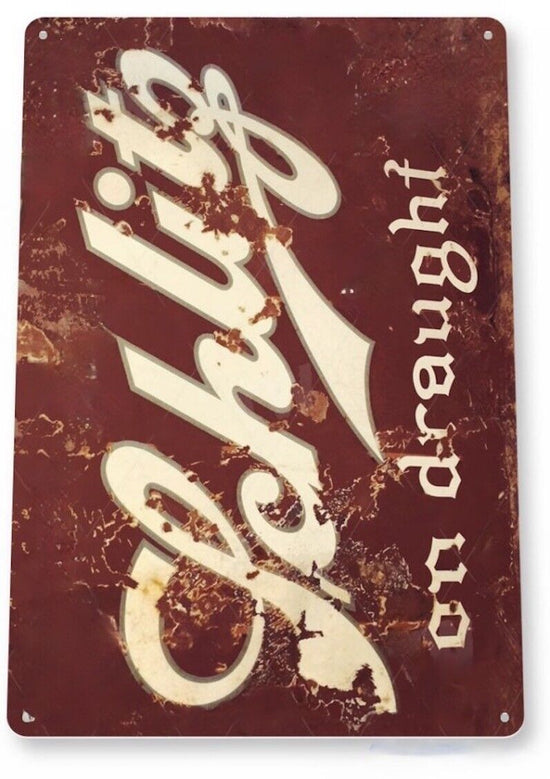 SCHLITZ BEER TIN SIGN MILWAUKEE FAMOUS PUB BAR RUSTIC MALT LIQUOR ON DRAUGHT