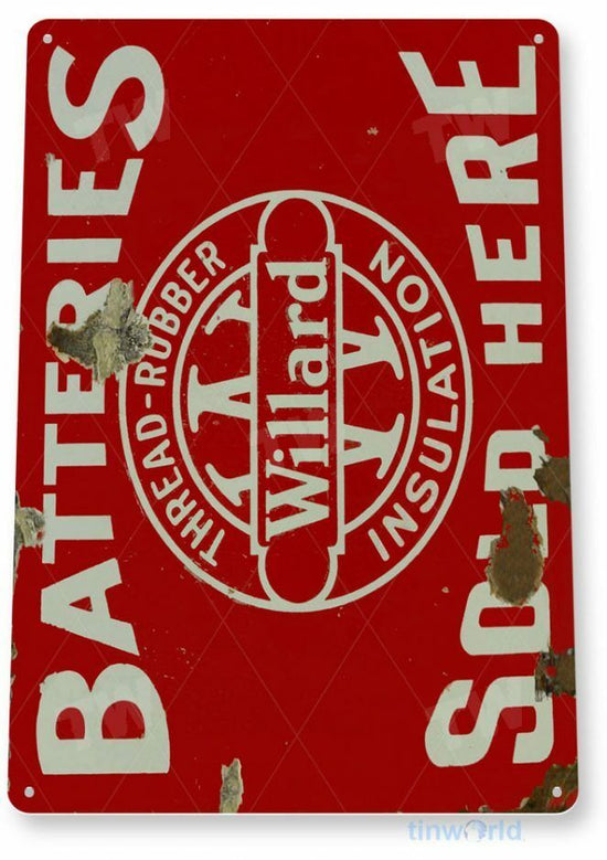 WILLARD BATTERIES 11 x 8 TIN SIGN AUTO AUTOMOBILE MECHANIC ADVERTISEMENT SOLD