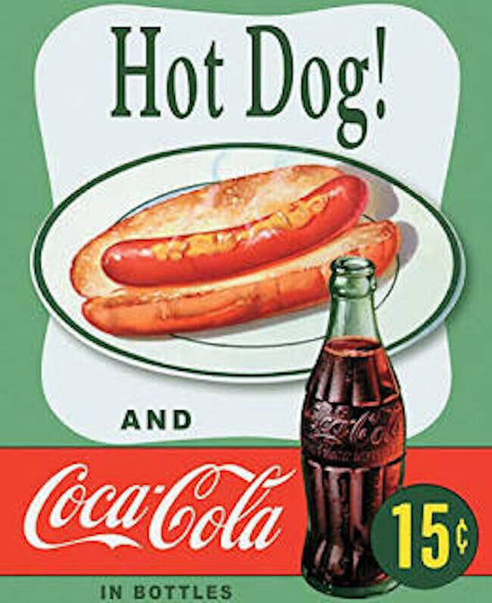 COKE COCA COLA TIN SIGN RESTAURANT WALL ART HOT DOG TASTY FREEZE THE SPOT