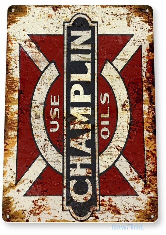 CHAMPLIN OILS 11 x 8 TIN SIGN AUTO AUTOMOBILE MECHANIC ADVERTISEMENT MOTOR OIL