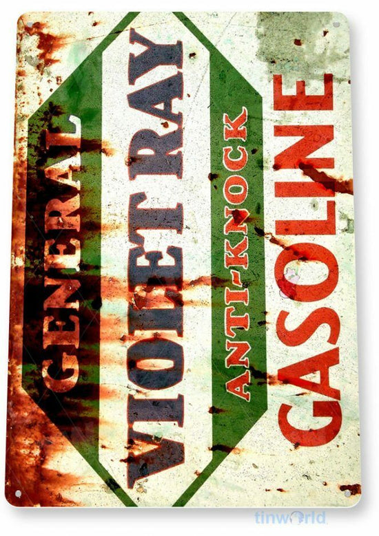 VIOLET RAY NO KNOCK GAS 11 X 8 TIN SIGN AUTO AUTOMOBILE MECHANIC ADVERTISEMENT