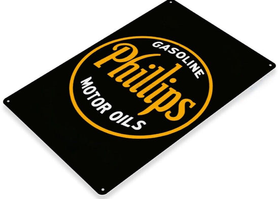 PHILLIPS GASOLINE TIN SIGN MOTOR OILS 66 WON THE WEST PREMIUM ETHYL PUMP GLOBE