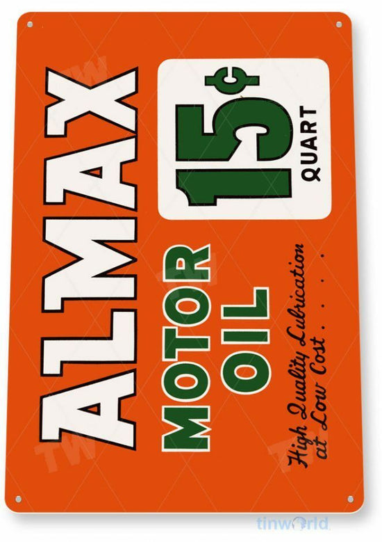 ALMAX MOTOR OIL 11 x 8 TIN SIGN AUTO AUTOMOBILE MECHANIC ADVERTISEMENT 15 CENTS