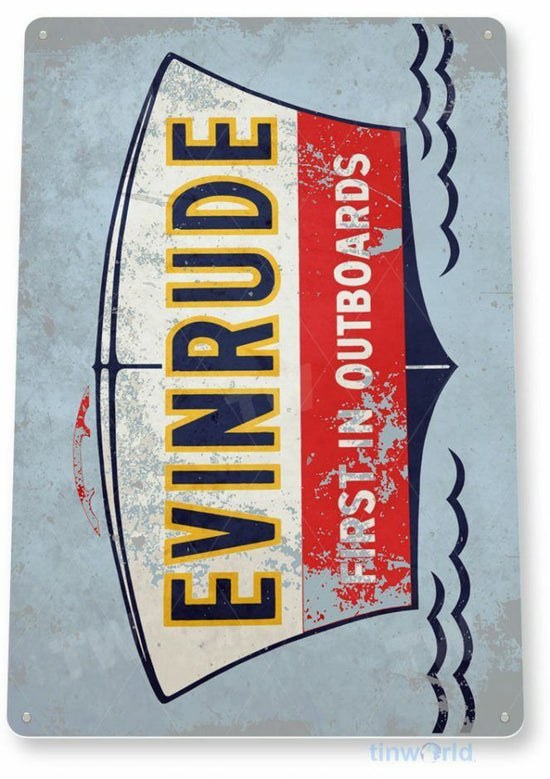 EVINRUDE OUTBOARDS 11 X 8 TIN SIGN NOSTALGIC REPRODUCTION ADVERTISEMENT USA