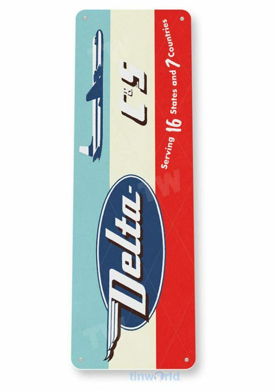 DELTA AIRLINES 6x18 in TIN SIGN AVIATION AIRPLANE AIRCRAFT RETRO LOGO WE LOVE TO