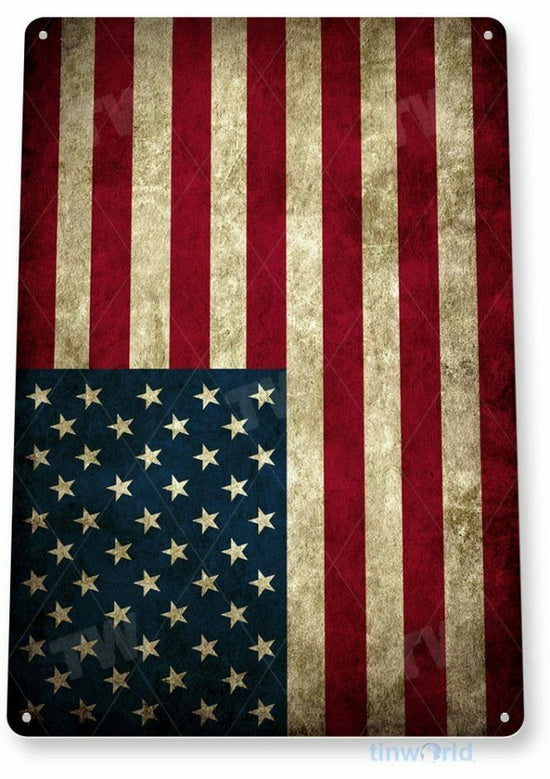AMERICAN FLAG 12x18 Inch TIN SIGN NOSTALGIC REPRODUCTION ADVERTISEMENT USA