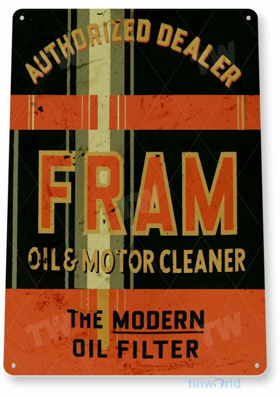 FRAM OIL FILTER 11 X 8 TIN SIGN AUTO AUTOMOBILE MECHANIC ADVERTISEMENT STATION