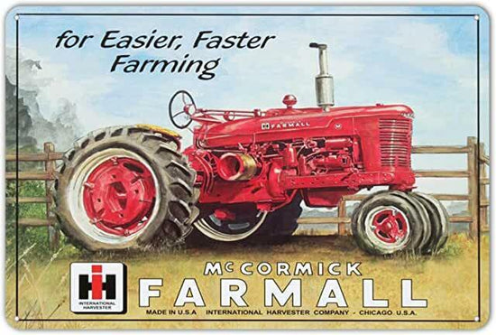 GENUINE FARMALL TIN SIGN EASIER FASTER FARMING TRACTOR SEXY MC CORMICK SEED