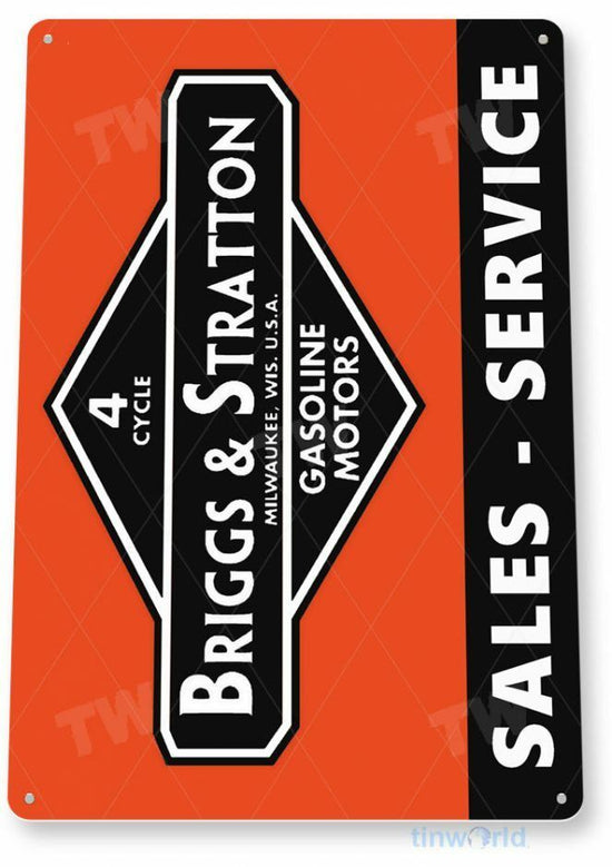 BRIGGS AND STRATTON 12x18 inch TIN SIGN AUTO AUTOMOBILE MECHANIC ADVERTISEMENT