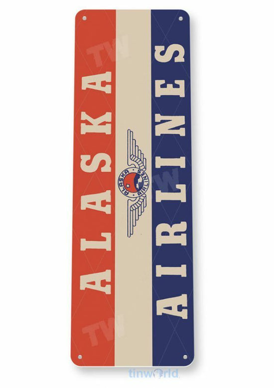 ALASKA AIRLINES 11 X 4  TIN SIGN AVIATION AIRPLANE AIRCRAFT RETRO LAX LAGUARDIA