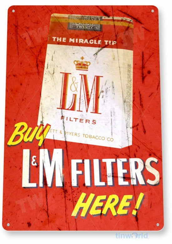 L & M FILTERS 11X8 TIN SIGN TOBACCO SNUFF CIGARETTE PIPE TOBACCIANA DEALER