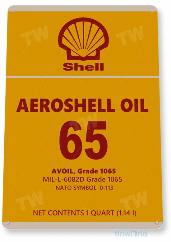 SHELL OIL 11 X 8 TIN SIGN AUTO AUTOMOBILE MECHANIC ADVERTISEMENT  AEROSHELL 65