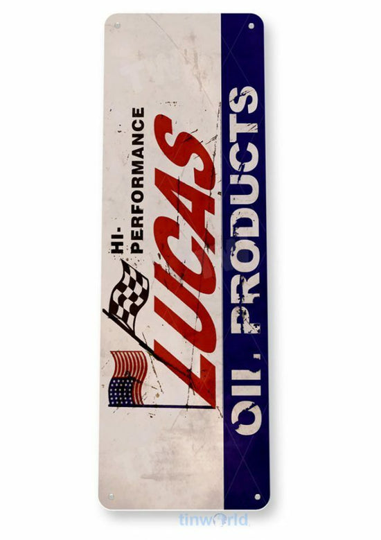 LUCAS OIL HIGH PERFORMANCE 11X4 TIN SIGN TESTED PRODUCT TEAM PRODUCTS