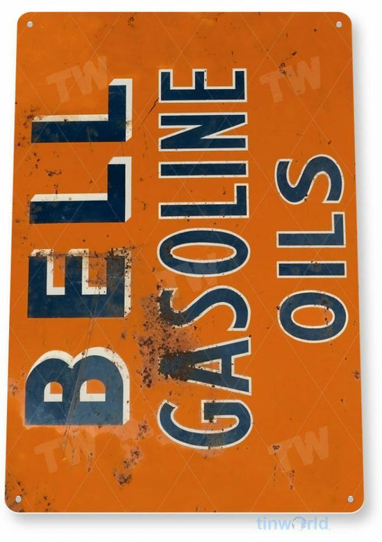 BELL GASOLINE OILS 11 x 8 TIN SIGN AUTO AUTOMOBILE MECHANIC ADVERTISEMENT OIL