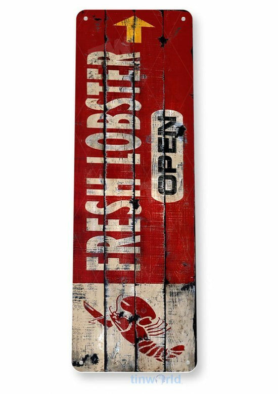 FRESH LOBSTER OPEN 11X4 TIN SIGN BAR PUB BREWING COMPANY BEER ROLL MAINE POT