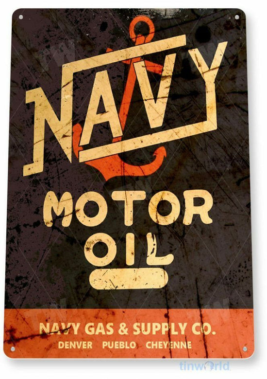 NAVY MOTOR OIL 11 X 8 TIN SIGN AUTO AUTOMOBILE MECHANIC ADVERTISEMENT GAS
