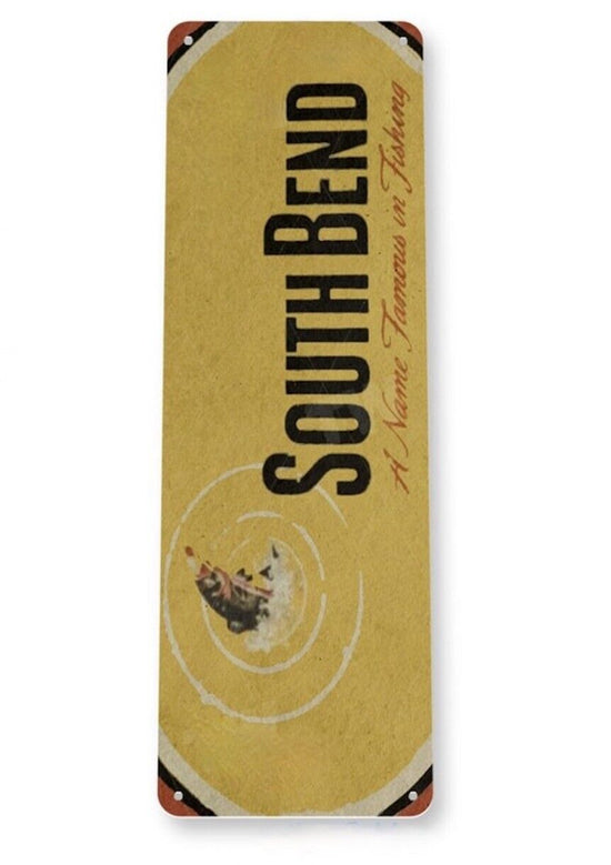 SOUTH BEND FISHING TACKLE TIN SIGN SOUTHBEND LURE BEST O LUCK BE BOP 6x18 inch
