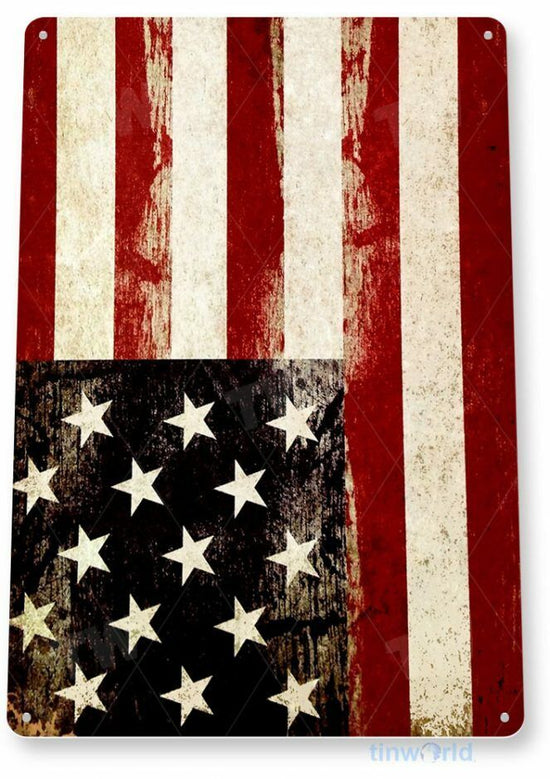 AMERICAN FLAG RUSTIC 11 x 8 TIN SIGN AUTO AUTOMOBILE MECHANIC ADVERTISEMENT