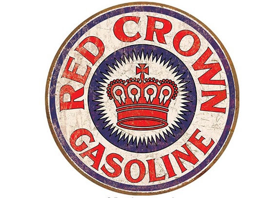 RED CROWN ROUND TIN SIGN STANDARD OIL OGALLALA NEBRASKA PETROLEUM GAS PUMP GLOBE