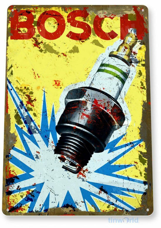 BOSCH SPARK PLUG 11 X 8 TIN SIGN NOSTALGIC REPRODUCTION ADVERTISEMENT USA