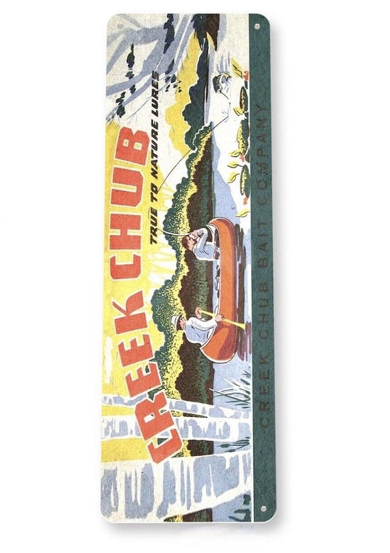 CREEK CHUB FISHING LURES TIN SIGN CCBCO WIGGLER PIKIE MINNOW BUG WIGGLER INJURED