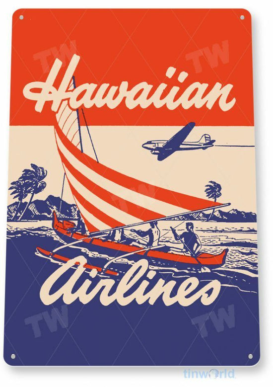 HAWAIIAN AIRLINES 11 X 8 TIN SIGN AVIATION AIRPLANE AIRCRAFT RETRO SKY HARBOR