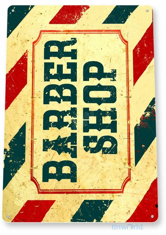BARBER SHOP TIN SIGN 12x18  BOWL CUT CHAIR HOT SHAVE WE ARE OPEN SATURDAYS TEAM