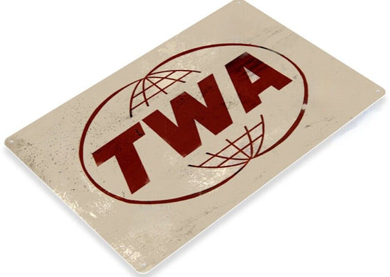 TWA TIN SIGN TRANS WORLD AIRLINES COMMERCIAL AVIATION AIRPLANE LOCKHEED SKYLINER