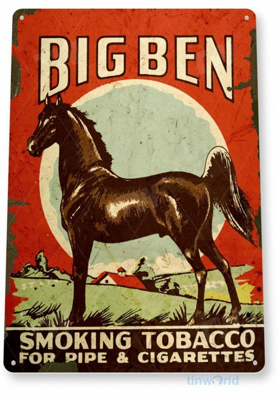 BIG BEN 11X8 TIN SIGN TOBACCO SNUFF CIGARETTE PIPE TOBACCIANA AD PIPE PAPERS