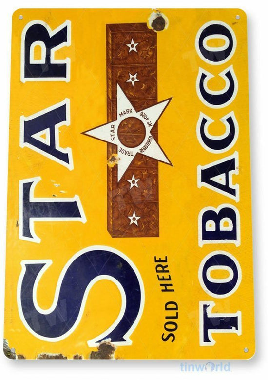 STAR 11X8 TIN SIGN TOBACCO SNUFF CIGARETTE PIPE TOBACCIANA CIGAR BOX SOLD HERE