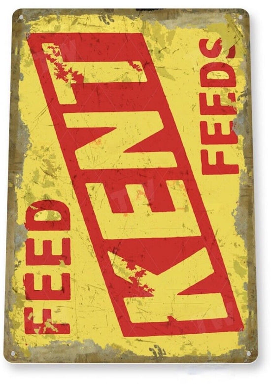 KENT FEEDS TIN SIGN AG BUSINESS RUSTIC CORN FIELD TRACTOR CATTLE HOG CHICKEN