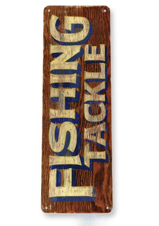 FISHING TACKLE TIN SIGN BAIT SHOP ROD REEL NIGHTCRAWLERS MINNOWS HOOKS WEIGHTS