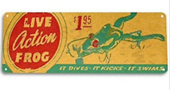 LIVE ACTION FROG 6x18 INCH TIN SIGN FINE FISHING TACKLE CATCH FISH LURE BASS
