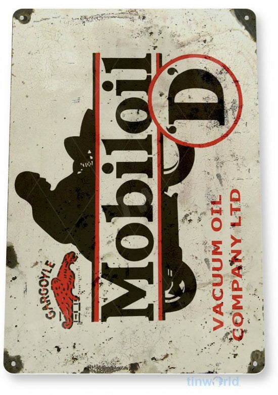 MOBILOIL 11 x 8 TIN SIGN AUTO AUTOMOBILE MECHANIC ADVERTISEMENT MOBIL MOTOR OIL